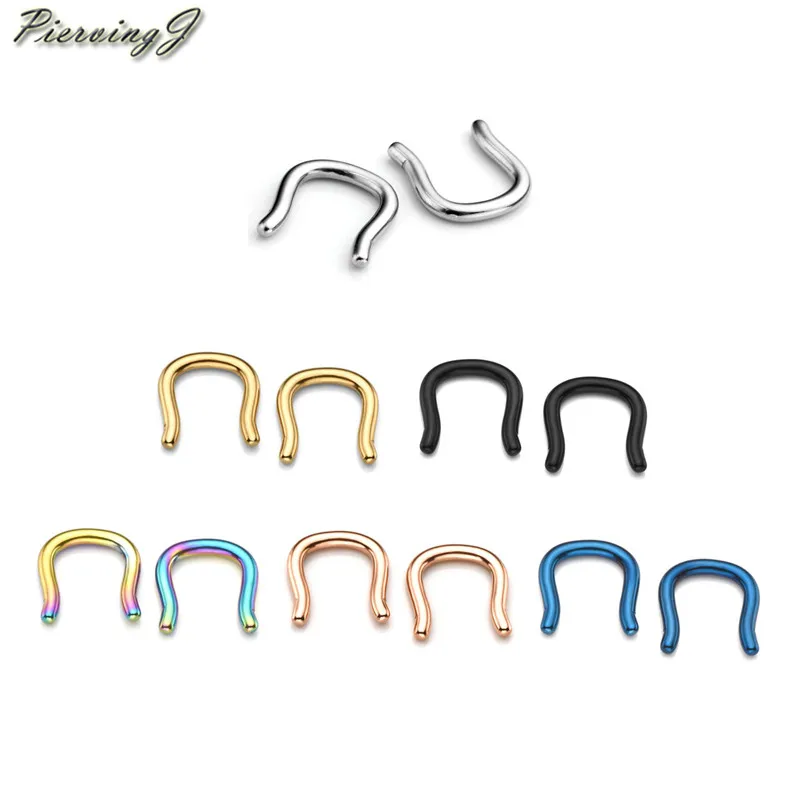 12G mixed colors Пирсинг J 316L хирургическая сталь u-образный пирсинг для носовой перегородки ювелирные изделия вешалка фиксатор кольца для носа 16 г, 14 г, 12 г 6-12 шт набор - Окраска металла: 12G mixed colors