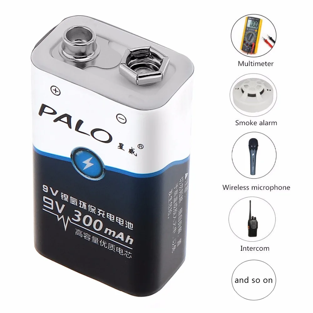 PALO 2 шт. 9 В 6F22 300 мАч Ni MH 3A перезаряжаемая батарея для мультиметра/беспроводного