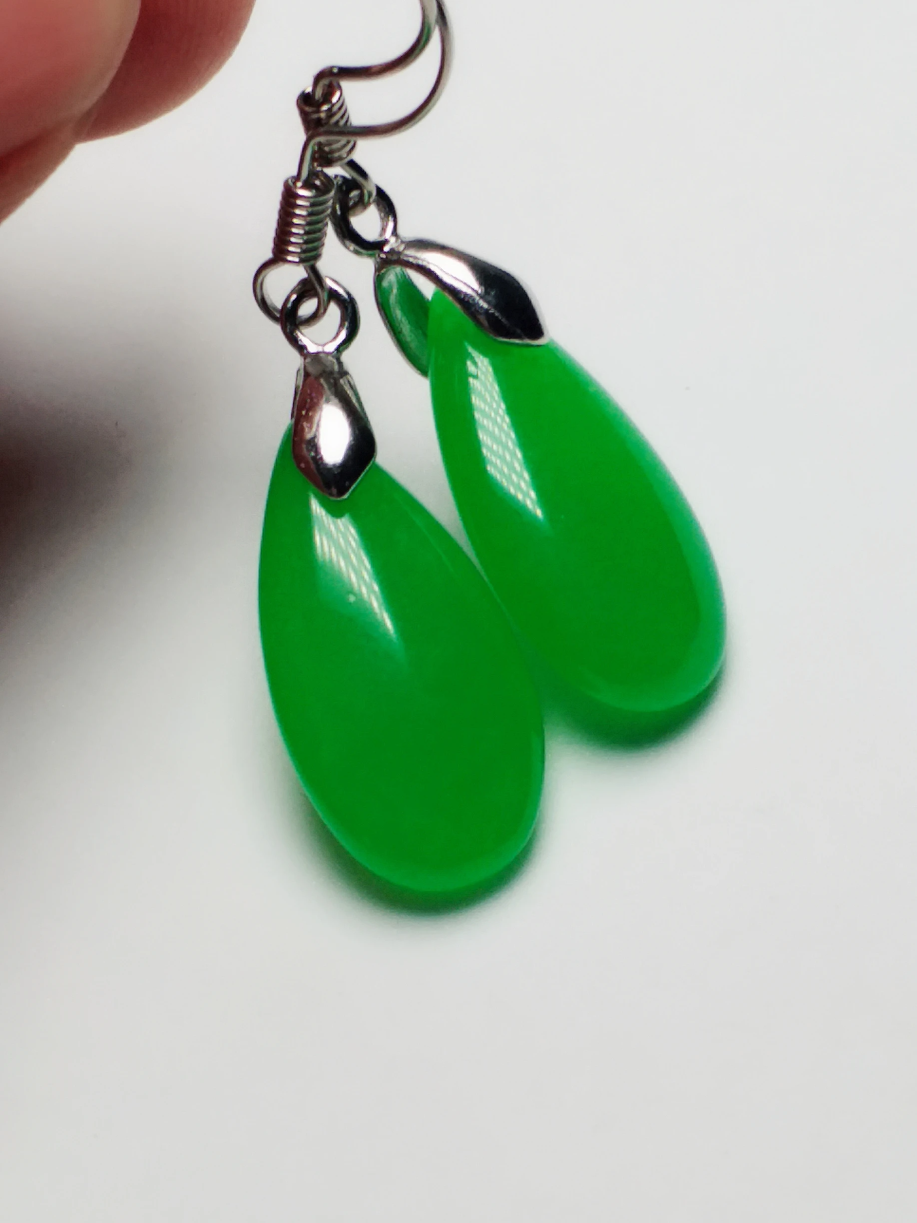 Красивые зеленые нефритовые серьги капельки из серебра 925 пробы|drop earrings|earrings