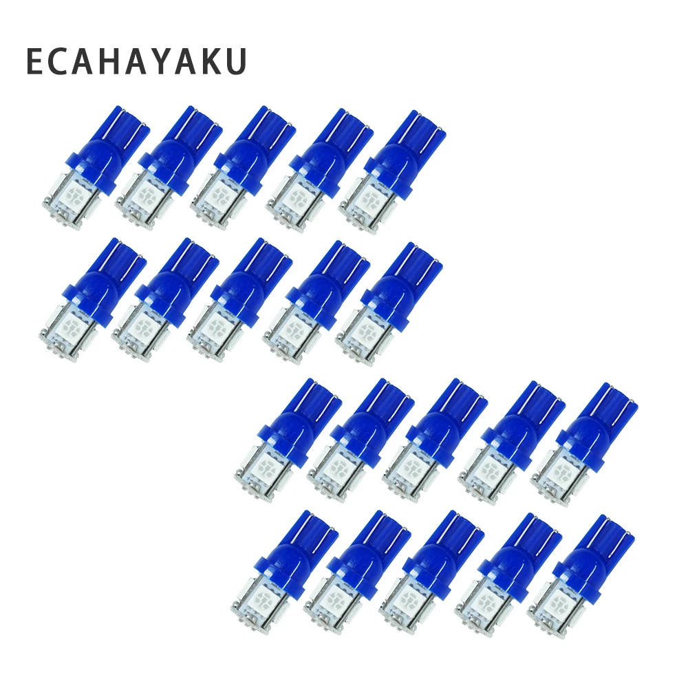 ECAHAYAKU 20 шт. T10 W5W 5050 5 SMD 194 168 светодиодный белый/синий/голубой лед клиновидный для