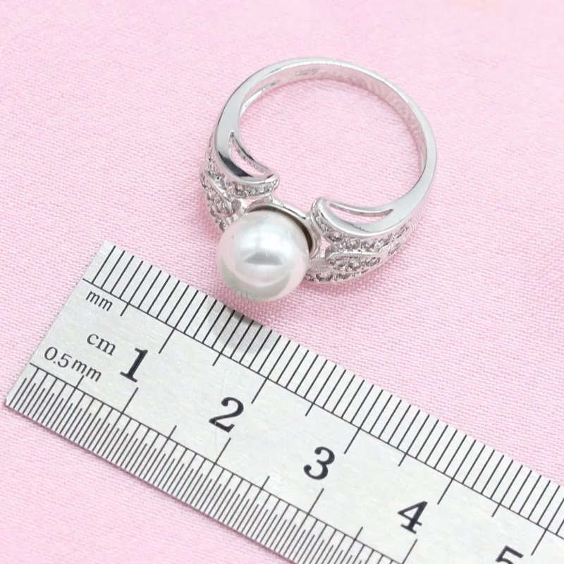 White Freshwater 925 Silver Bridal Jewelry Sets for Women Earrings Bracelet Necklace Pendant Ring Birthday Gift Box
