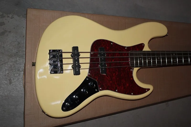 Роскошный на заказ 4 струны кленовый гриф F JAZZ Bass Винтаж с активными звукоснимателями кремовый желтый электрический бас-гитара-15-9