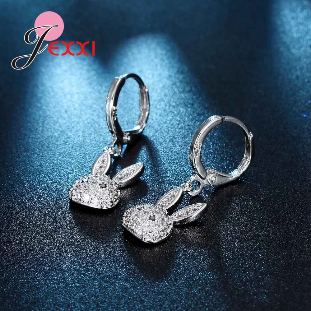 

Novel 925 Sterling Silver Shiny Zircon Crystal Cute Rabbit-shaped Banquet Party Christmas Holiday Earrings