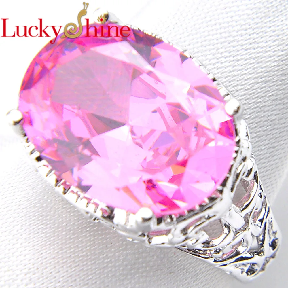 

Promotion Oval Pink Fire Crystal Silver Plated Wedding Rings Russia USA Holiday Gift Rings Australia Rings