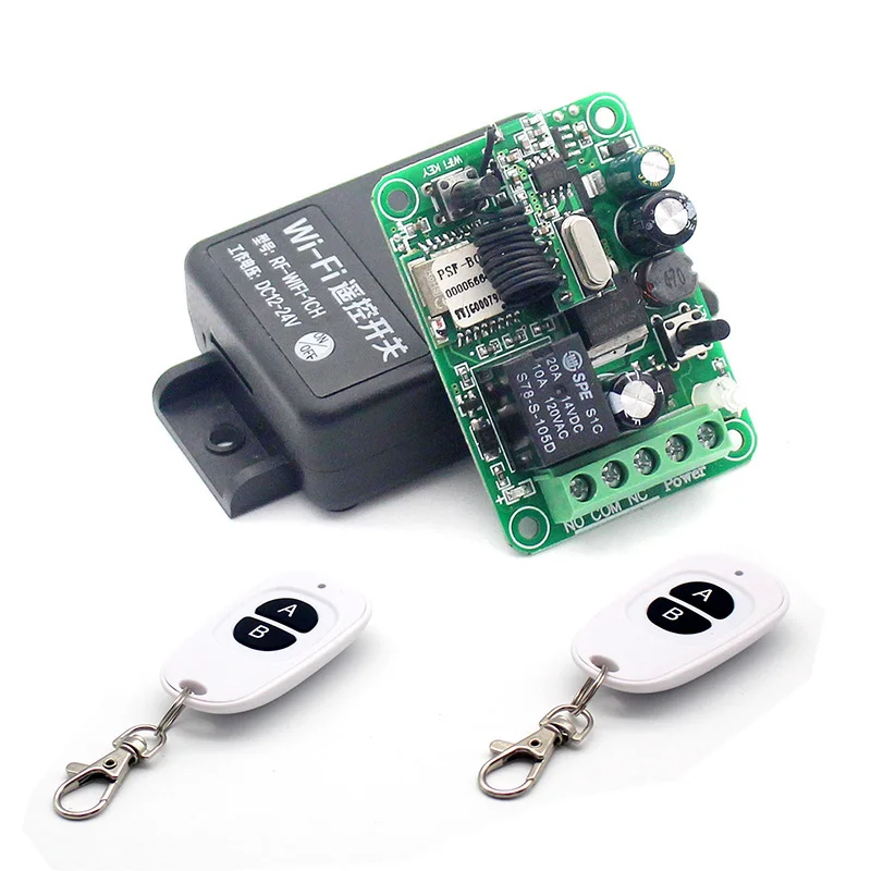 Switch w 2RF Приложение Wifi переключатель 1CH DC 7-36 в 10A релейный модуль приемника 433 МГц Универсальный беспроводной пульт дистанционного управления для удаленного гаража KTNNKG - Цвет: Switch w 2RF