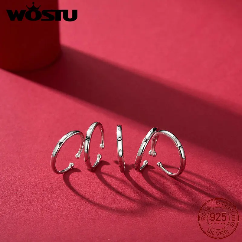 WOSTU, 925 пробы, серебро, БУКВЕННОЕ кольцо с алфавитом, циркон, Штабелируемый палец для женщин, свадебное, обручальное, ювелирное изделие CQR544