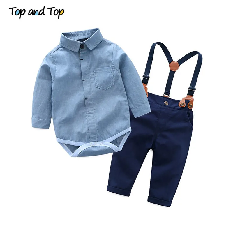 Top and Toddler Baby Boys Gentleman Clothes Sets Long Sleeve Romper+Suspenders Pants 2Pcs Wedding Party Casual Outfits |