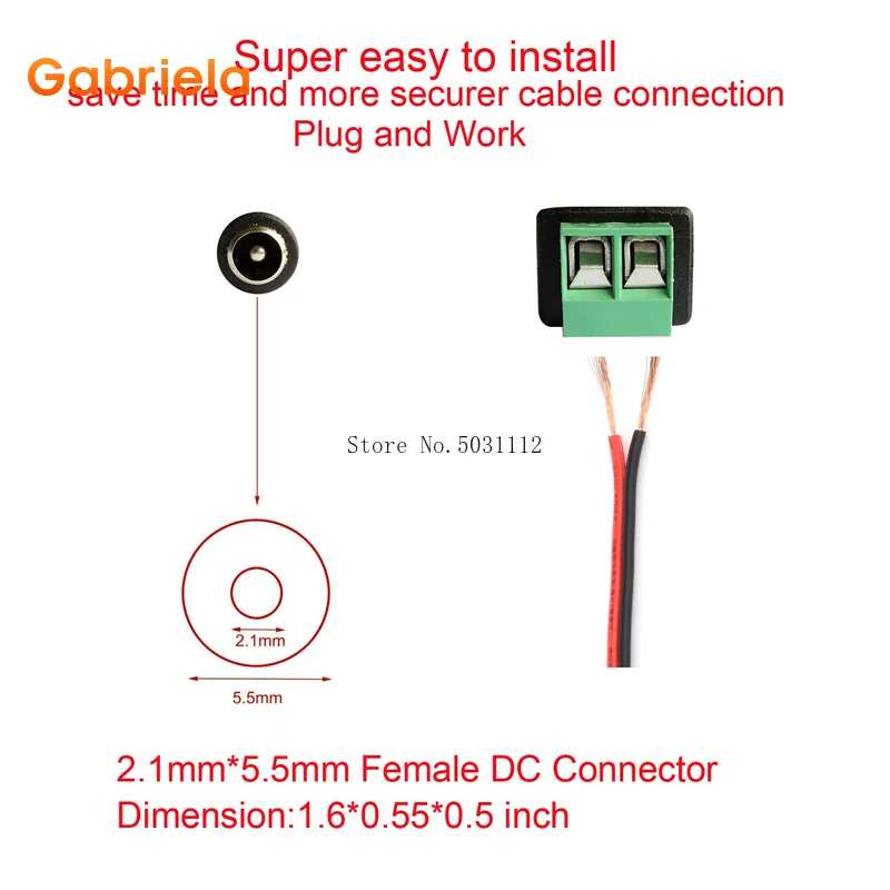 10 dual 12 V male+ Female 2.1 X 5.5 mm DC power socket conversion plug connector suitable for CCTV camera