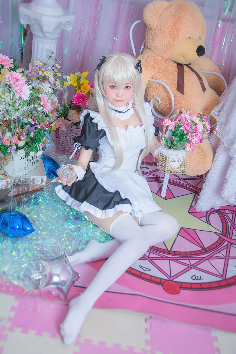 Аниме Yosuga No Sora Kasugano Sora костюм горничной на Хэллоуин платье лолиты форма+ фартук+ нарукавник+ воротник+ парик костюм