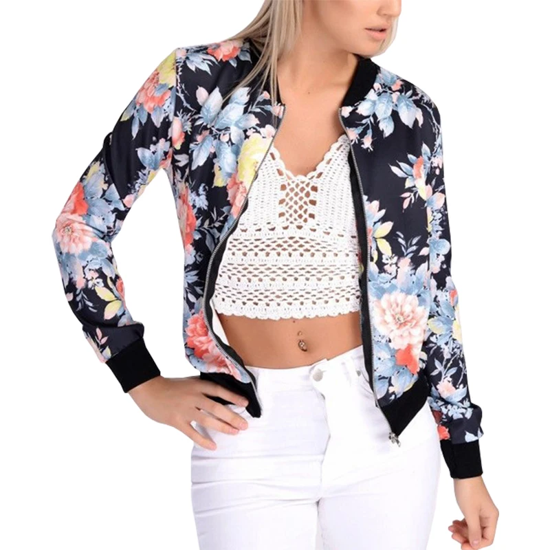 Женский короткий кардиган с цветочным принтом круглым вырезом|short jacket coat|short