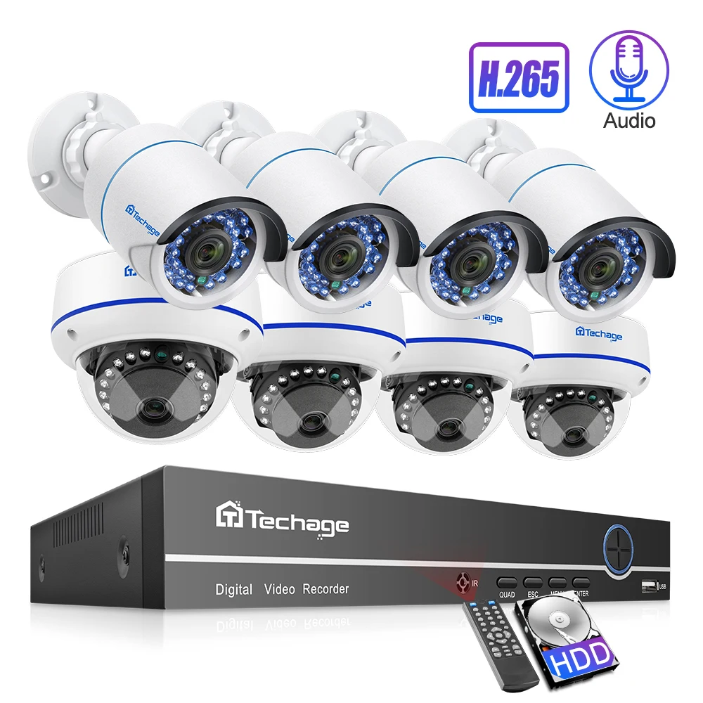 Techage 8CH POE 1080P охранный NVR комплекты 2MP Аудио Звук камера система купольная пуля Крытый Открытый CCTV комплект видеонаблюдения 2 ТБ HDD