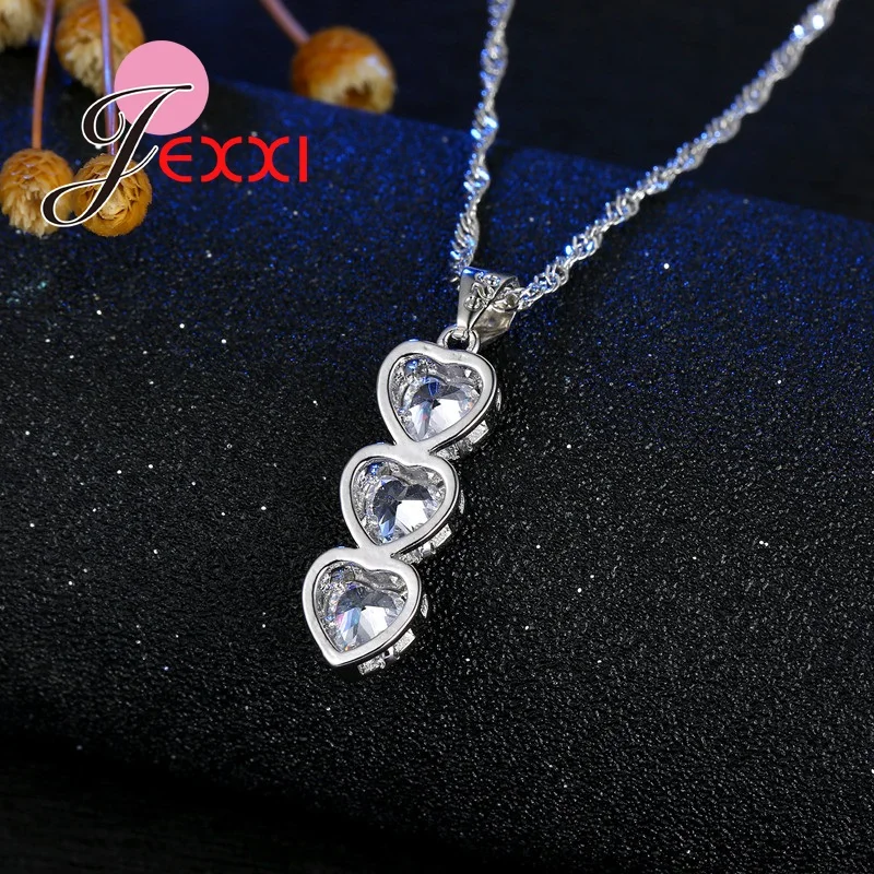 

Top Quality Heart Jewelry Set CZ Crystal Silver Sparkling Necklace Earrings Jewelry Sets For Women Wedding