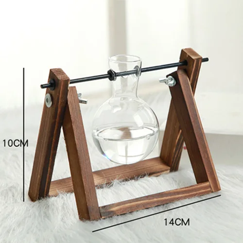 Прозрачная ваза с деревянным каркасом украшение стола стеклянный бонсай