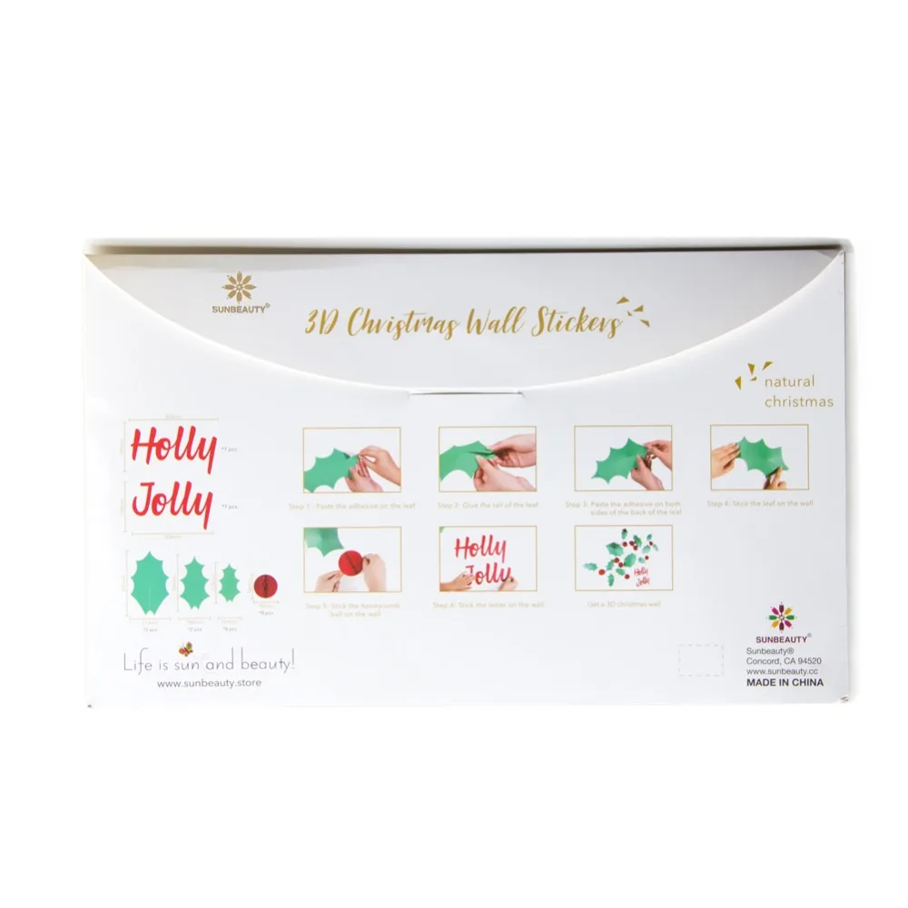Christmas Stickers Decoration Holly Jolly Green Mistletoe Leaves 3D Wall Red Honeycomb Balls Ornaments DIY Party Crafts | Дом и сад