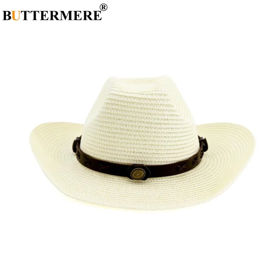 BUTTERMERE Hat Cowboy Mens Panama Hat Summer Beach Straw Hat Black Women Casual Hat New Arrival Cowboy Cap