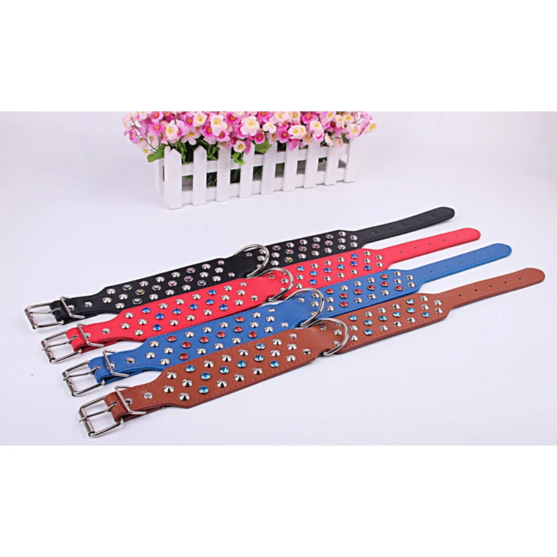 Ошейник кожаный для собак с заклепками 4 цвета|dog collar with rhinestones|large dog collarleather |