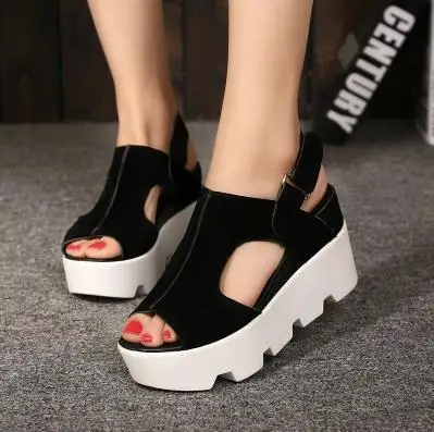 2015 New Spring summer women sandals peep toes thick-bottomed platform  slope Velcro sandals rome waterproof high-heeled shoes | Обувь | АлиЭкспресс