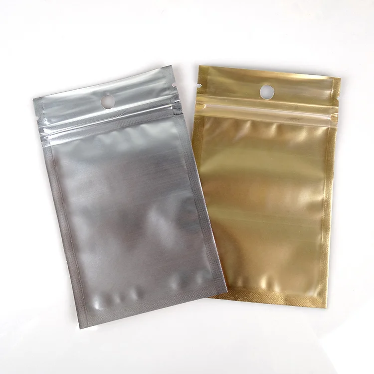 

10.5*15cm Golden / Clear Self Seal Zipper Plastic Retail Packaging Bag, Zip Lock Bag Party Package With Hang Hole