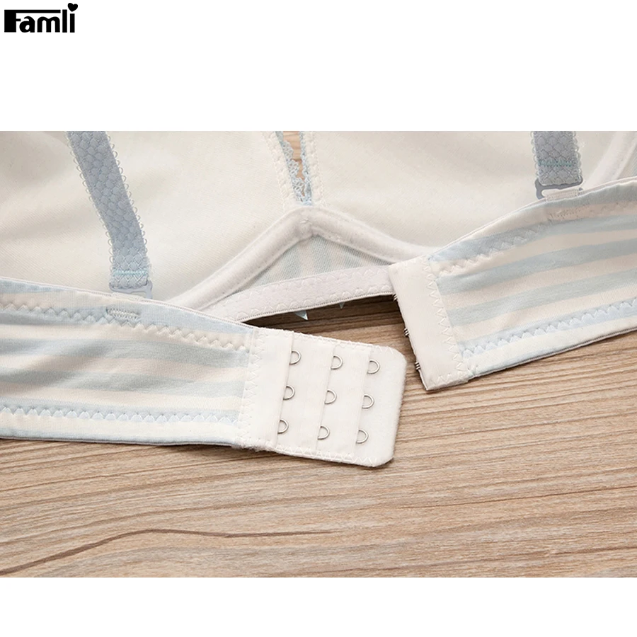 Famli, спортивный бюстгальтер для девочек-подростков+ трусики, костюм для девочек 12-18 лет, удобный мягкий беспроводной Женский комплект с бюстгальтером в полоску с маленькой грудью