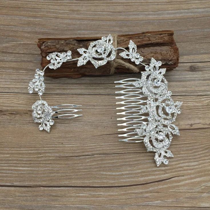 

full crystal rhinestone rose long style bridal hair comb tiara wedding hair accessories wholesale