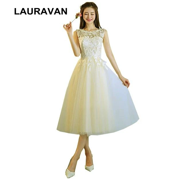 Кантри стиль шампанского короткое Кружевное сзади подружки невесты чайное