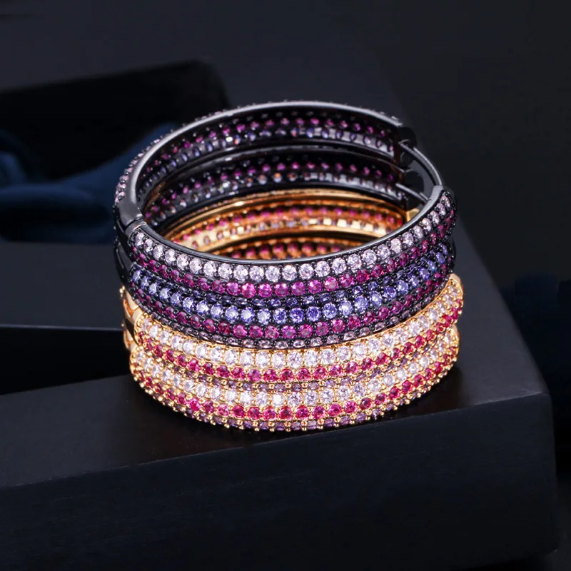 ThreeGraces Trendy Multicolor Cubic Zirconia Yellow Gold Color Circle Round Hoop Earrings for Women Fashion Party Jewelry ER321 | Украшения