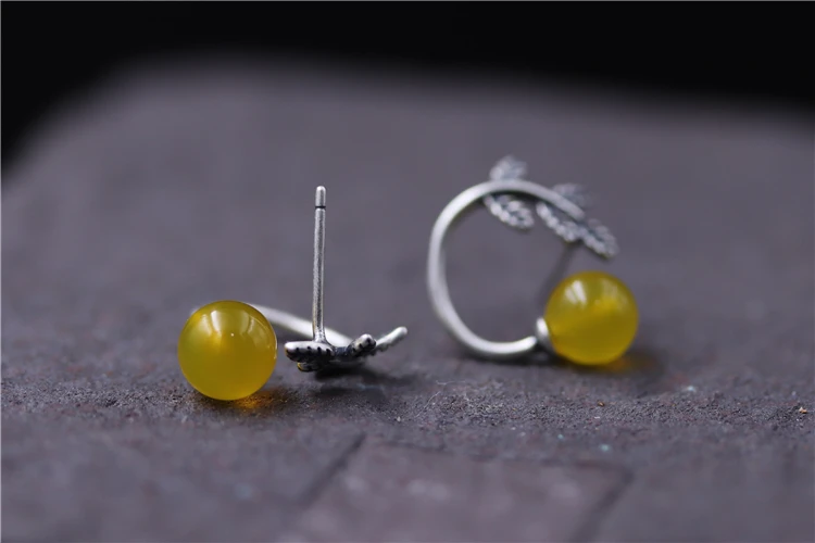 Женские винтажные серьги гвоздики C & R из настоящего серебра 925 пробы с желтым