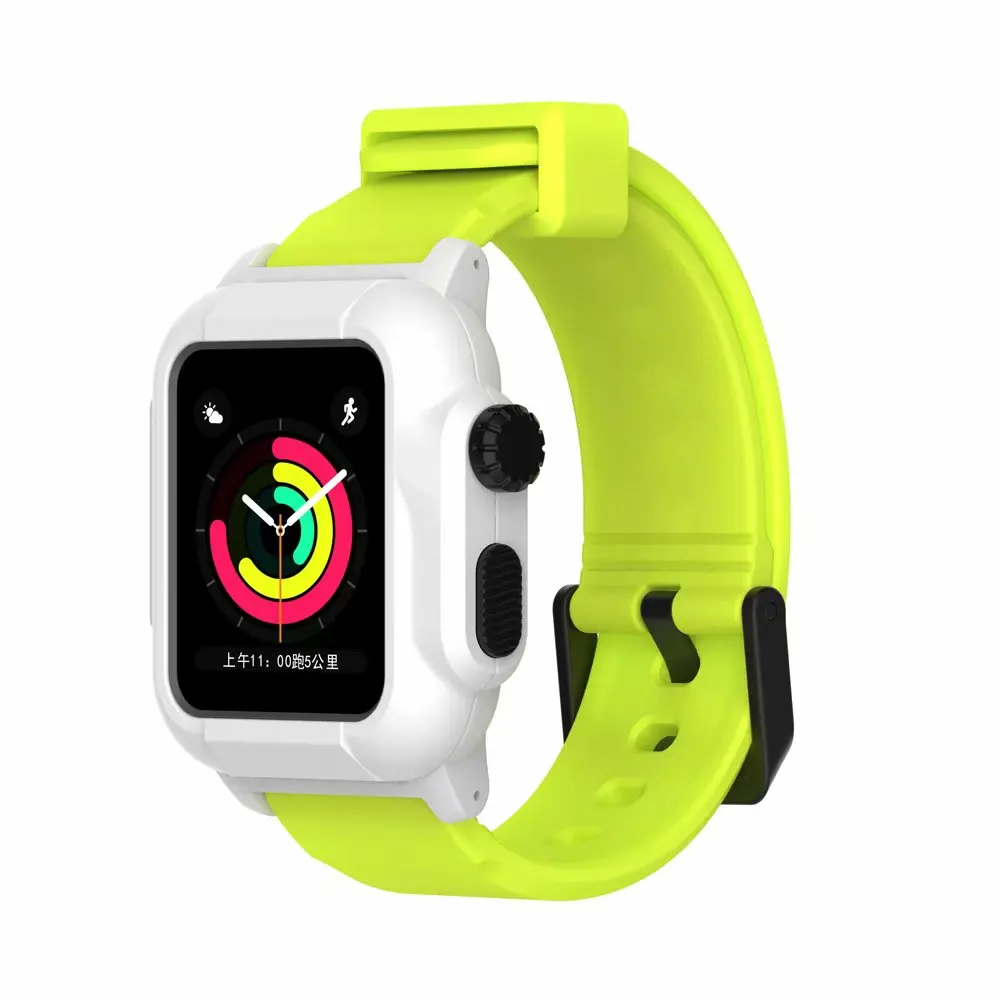 Роскошные IP68 Водонепроницаемый силиконовый ремешок для Apple Watch группа 42 мм Iwatch Sport плавательный группы с Защитный чехол серии 3 2 - Цвет ремешка: Yellow White case