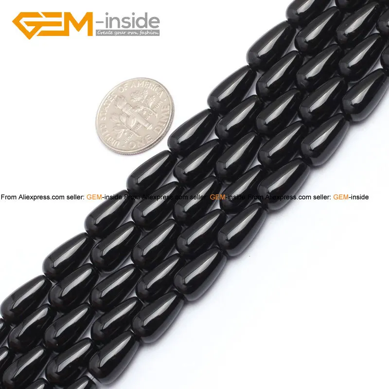 

Gem-inside Natural Drop Teardrop Black Agates Stone Beads For Jewelry Making DIY Selectable Size 15inches