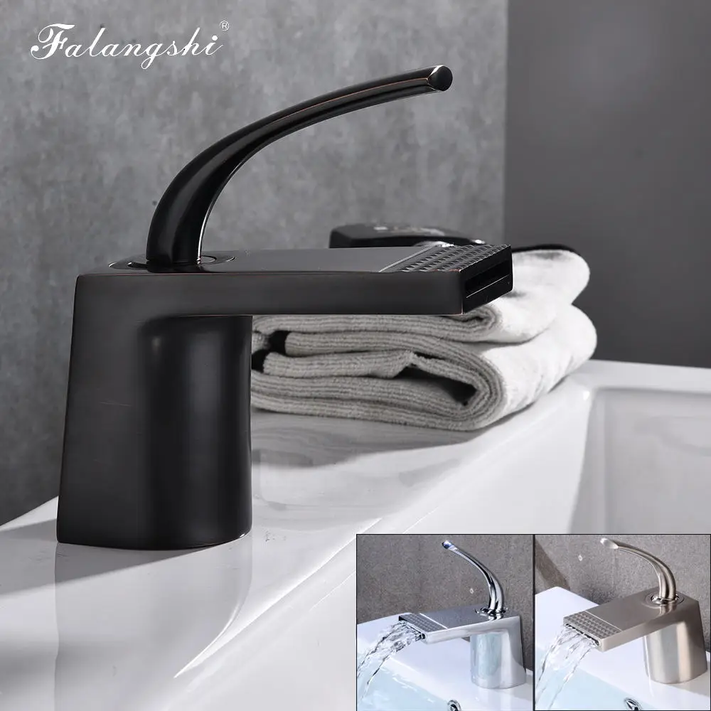 

Bathroom Faucet Waterfall Mixer Hot and Cold Deck Mounted Black Faucet Basin Taps Crane grifo lavabo torneira WB1005