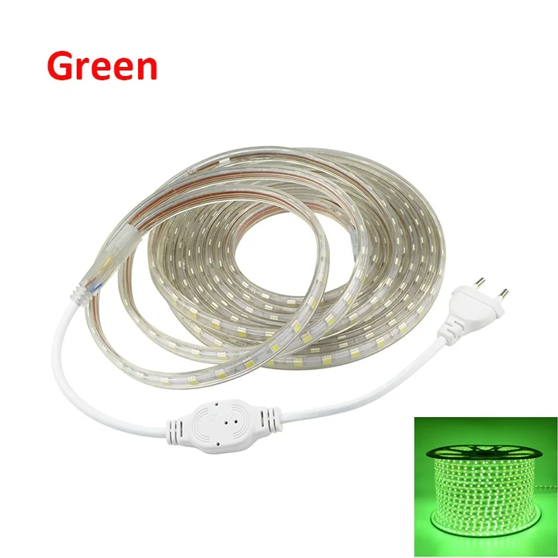 Green No Remote 5050 Светодиодный светильник 220 В 1 м 5 м 10 м 15 м синий/красный/RGB светодиодный светильник 60 Светодиодный s/M striscia водонепроницаемый силиконовый светильник 10 мм ширина tira светодиодный 220 В - Испускаемый цвет: Green No Remote