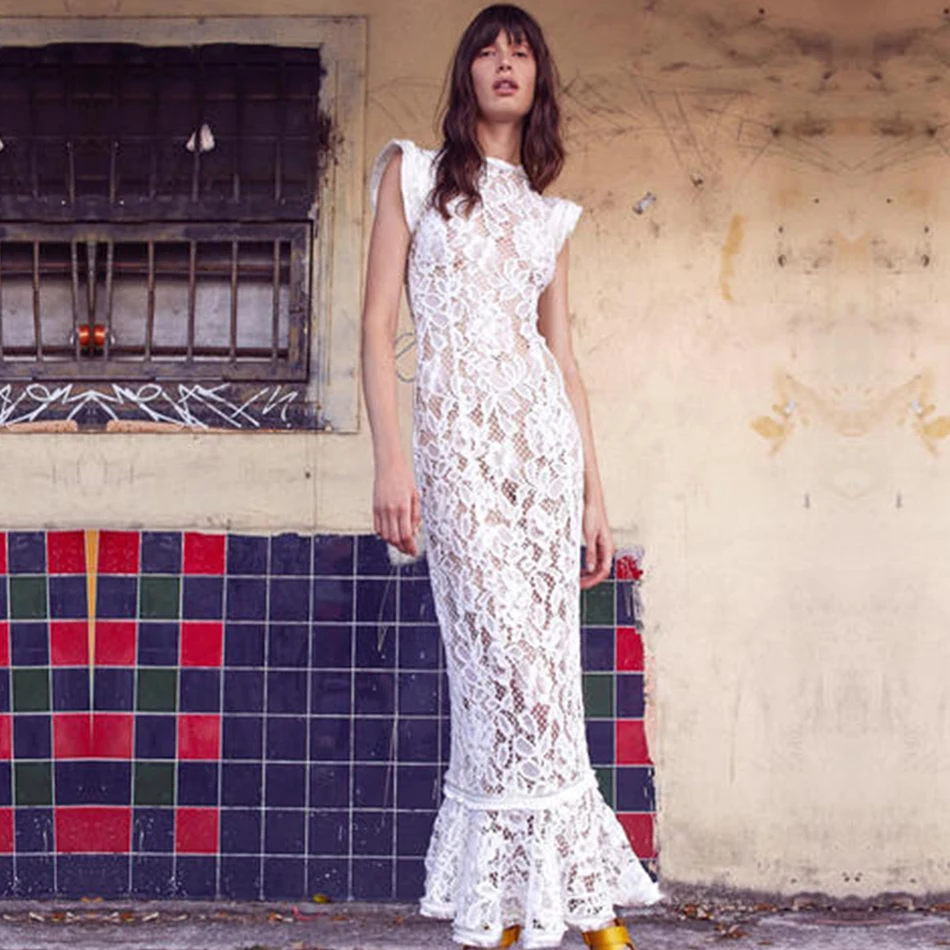 Seamyla 2019 New Sexy Celebrity Party Dress Women Sleeveless Hollow Out Lace Long Maxi Bodycon Summer Club Vestidos | Женская одежда