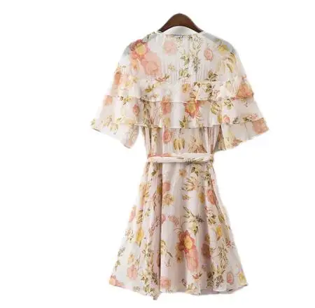 Moirlicer женщины сексуальная v шеи оборками цветочные шифона dress пояса с коротким