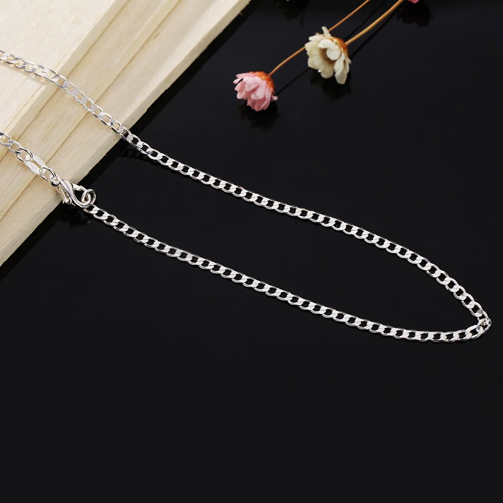 

Charms wedding party nice 2MM flat chain silver color new cute for women necklace jewelry silver fashion for pendant LN027
