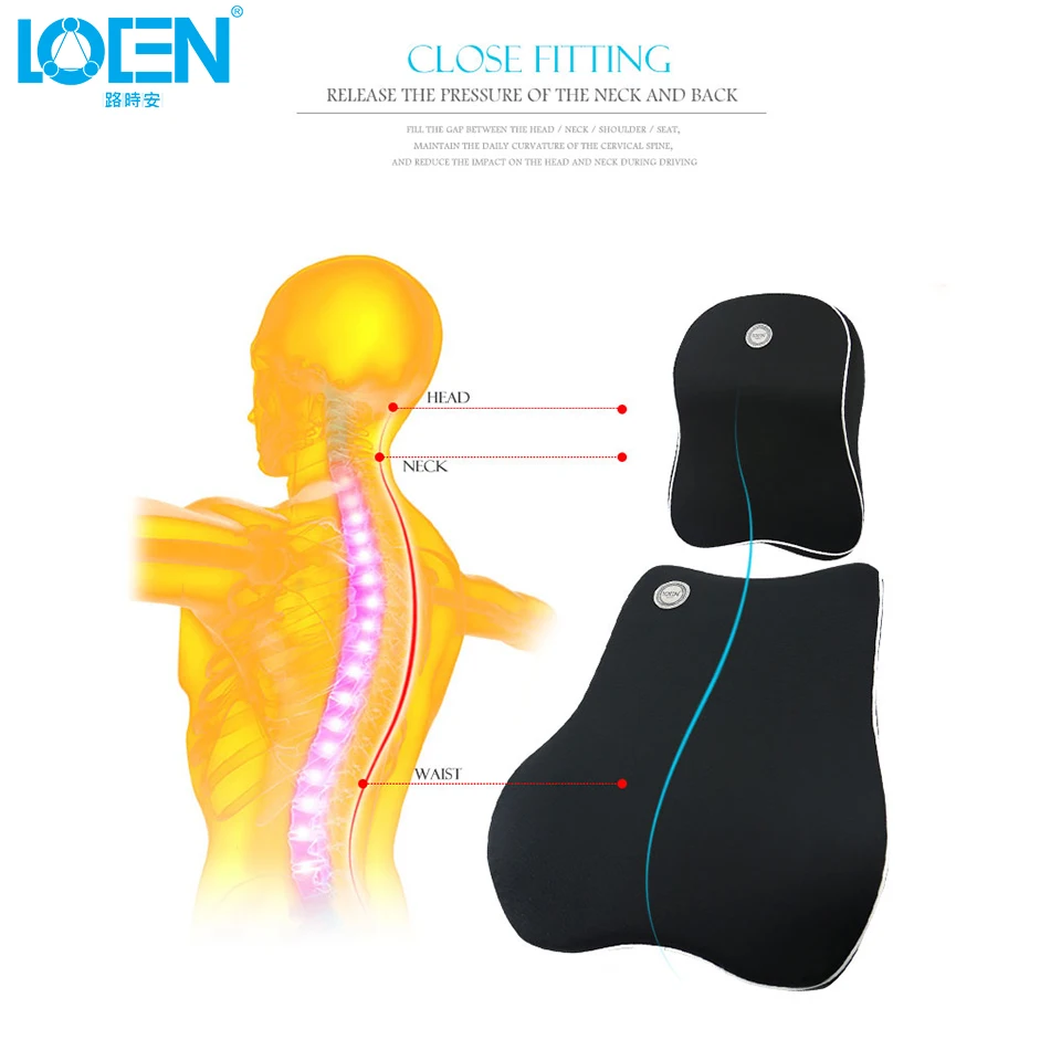 LOEN High Grade Space Memory Foam Car Lumbar Support Pillow Auto Neck Headrest Breathable Flax Cloth | Автомобили и мотоциклы