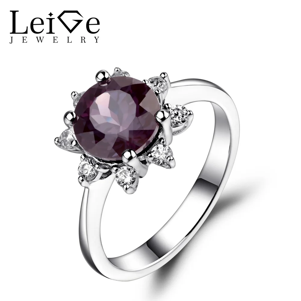 Leige Jewelry Lab Alexandrite Ring Sunflower Round Cut Engagement Promise Rings for Women Sterling Silver 925 Fine | Украшения и