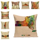 Винтажные декоративные подушки для дивана, хлопковые льняные подушки с принтом в виде животных, для стульев, автомобильных наволочек, украшение для дома