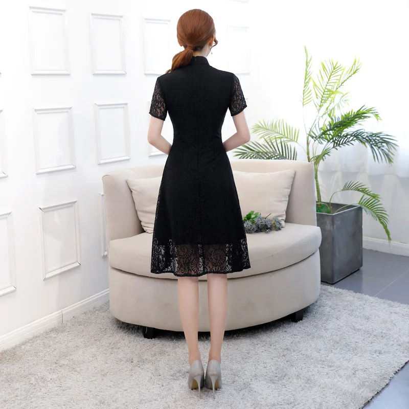 Летнее Новое кружевное платье Aodai Cheongsam элегантное женское на пуговицах ручной