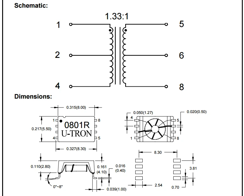 Оригинальный новый 100% HSC 0801 R SMD 1 33: аудио импульсный сетевой трансформатор с