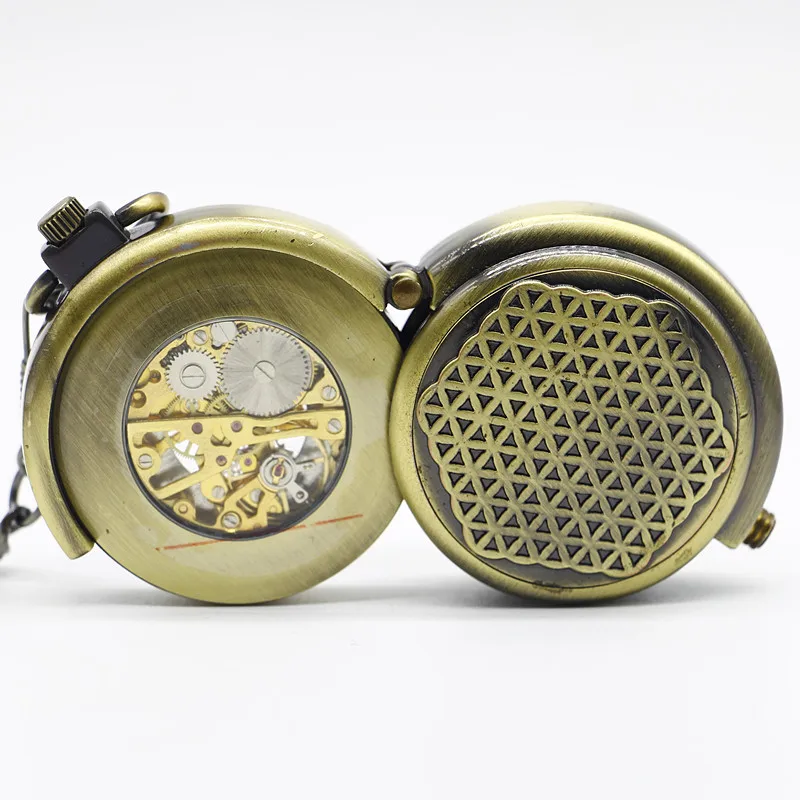 Featured Side Opening Roman Display Skeleton Hand Wind Mechanical Pocket Watch Retro Steampunk Fob Men's Clock with Chain