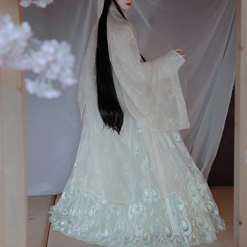 Красивое сказочное платье Hanfu для женщин с перьями китайской династии Хань