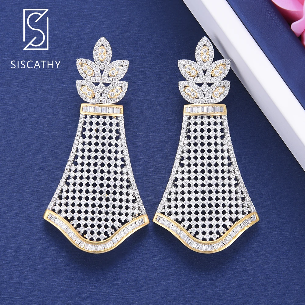 Женские Висячие серьги SISCATHY большие Золотые сережки с кубическим цирконием ААА