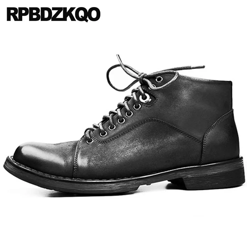 

Genuine Leather Black Lace Up Retro Combat Boots Military Army Booties High Top Italian Men Autumn Shoes Full Grain Designer