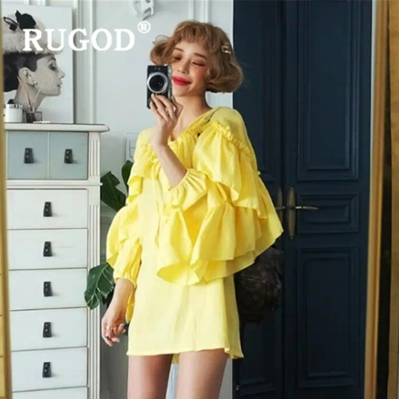 Женские свободные платья RUGOD Вечерние Повседневные с оборками и длинным рукавом