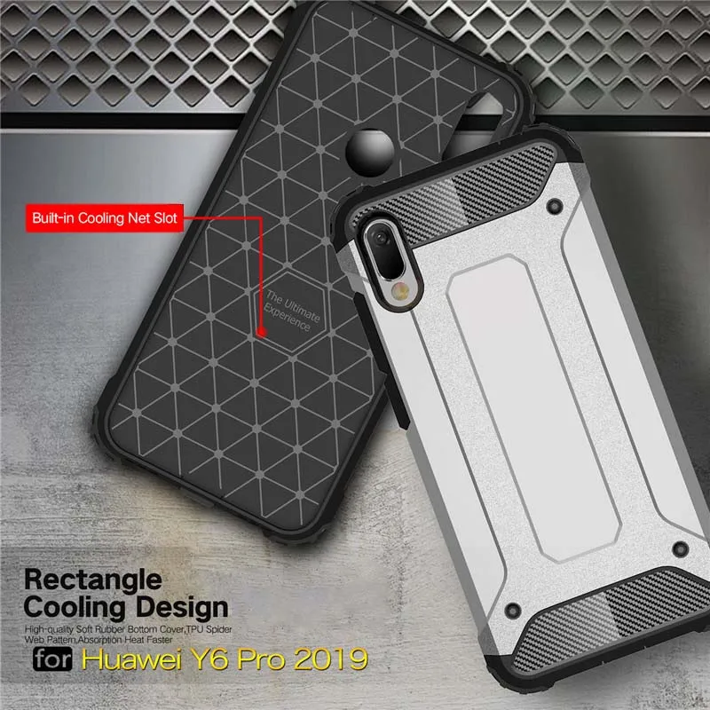 Beworlder For Huawei Y6 Pro 2019 Case Dual Layers TPU PC Heat Dispatchion Full Protect Hard Phone Cover Y6Pro |
