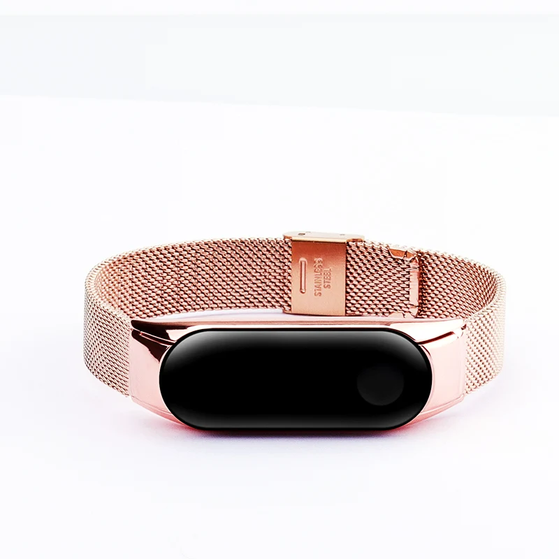 Rose gold Металлический браслет-цепочка для Xiaomi mi 3/NFC сетчатый ремень, регулируемая длина браслета mi Band 3, 5 цветов - Цвет: Rose gold