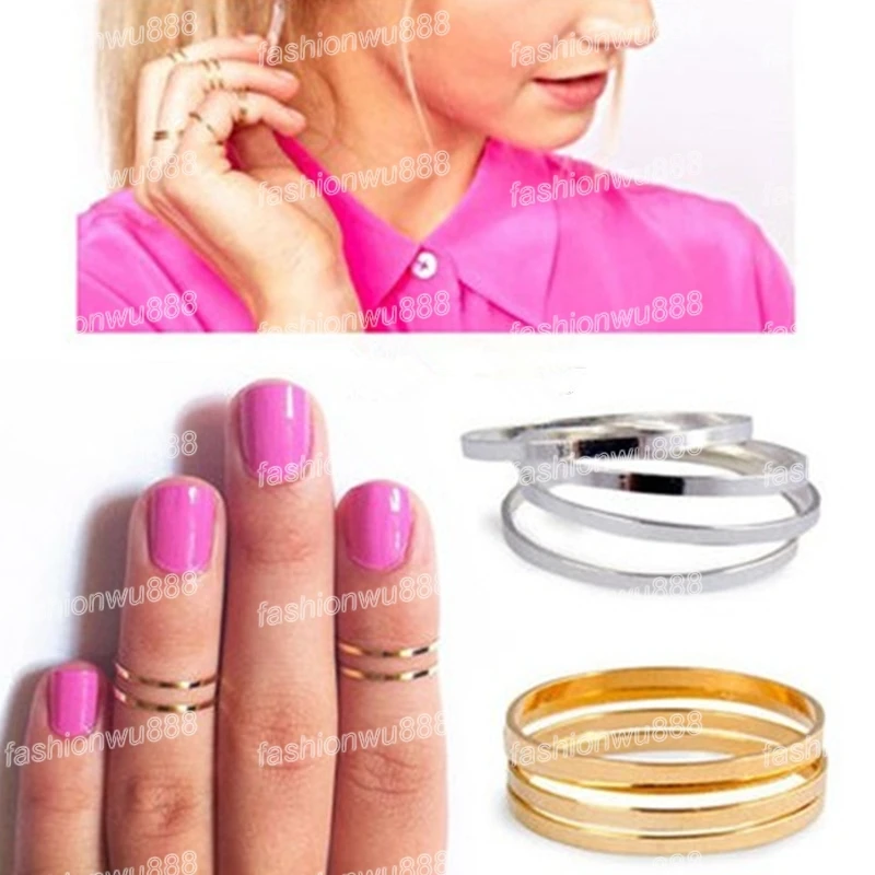 Fashion Urban Gold /Silver Plated stack Plain Cute Knuckle Ring Band Rings Free Shipping 5 Pcs/lot | Украшения и аксессуары