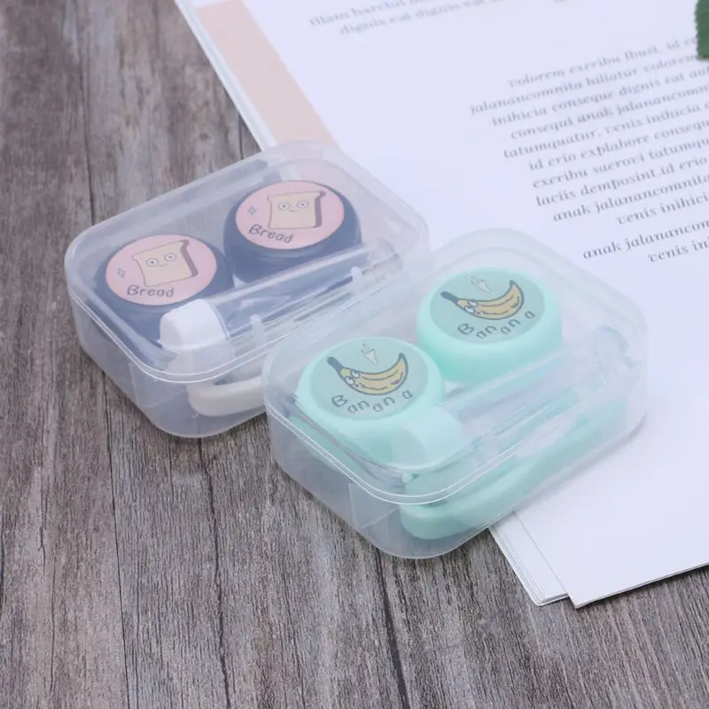 Линзы Box Забавный мультфильм милый чехол Портативный Глаза Уход Комплект контейнера студент поставляет контейнер замачивания Коробки 1 комплект