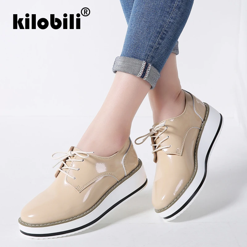 Kilobili/2019 весенняя женская обувь на платформе с круглым носком перфорацией типа
