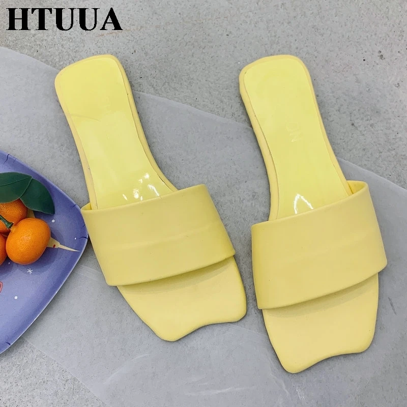 HTUUA 2019 в Корейском стиле модные туфли леденцового Цвета женские шлепанцы на